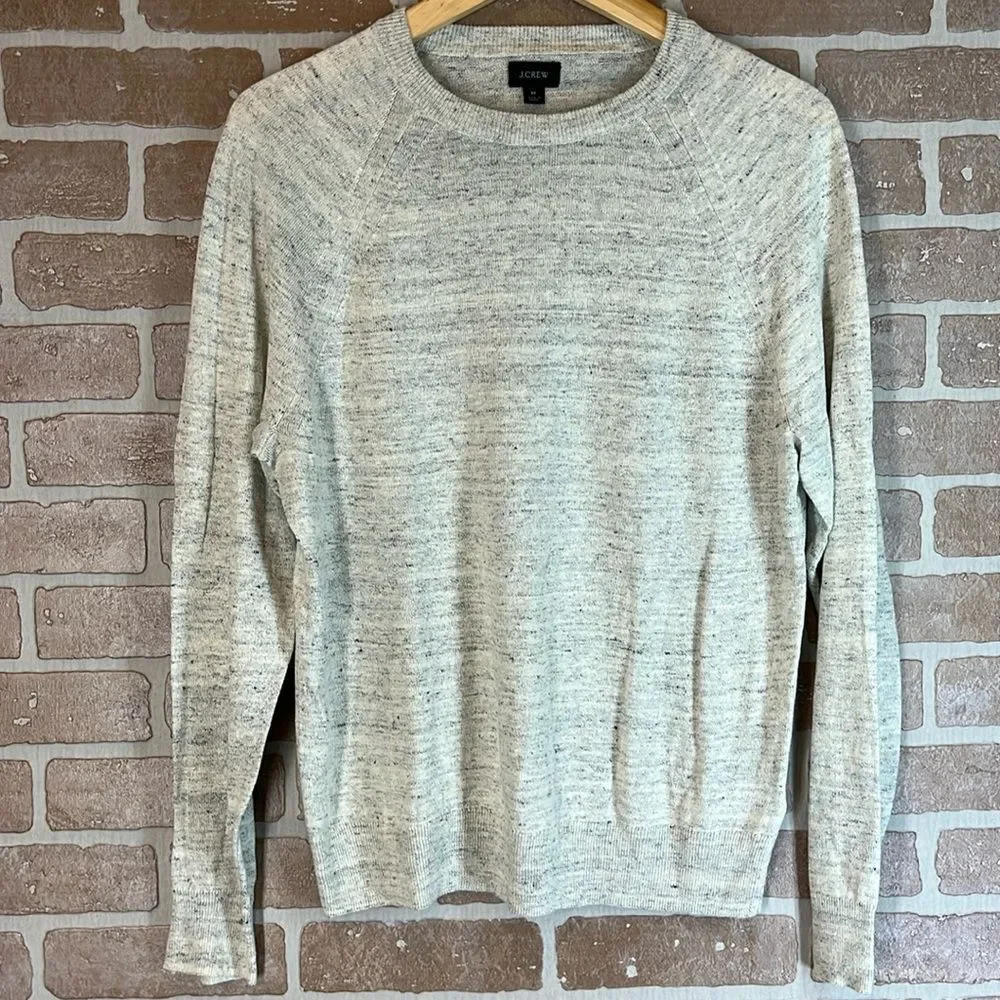 J Crew men's Medium linen and cotton blend crewneck sweater Gray Beige